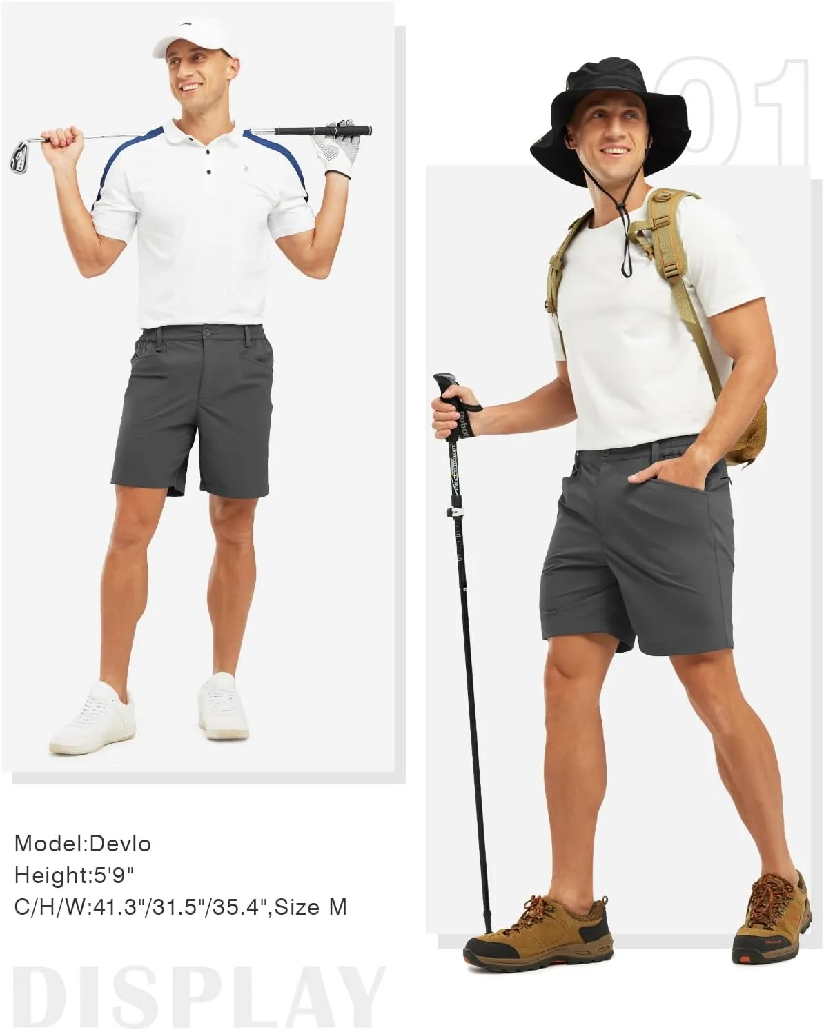Rdruko Men's Stretch Golf Shorts 7 Inch Inseam Dress Casual Dry Fit Elastic Waist Lightweight Flat Front Work Shorts