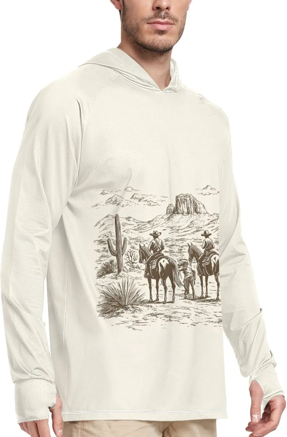 Retro Cowboys in The Desert Men Sun Protection Hoodies Long Sleeve Fishing Shirt UPF 50 