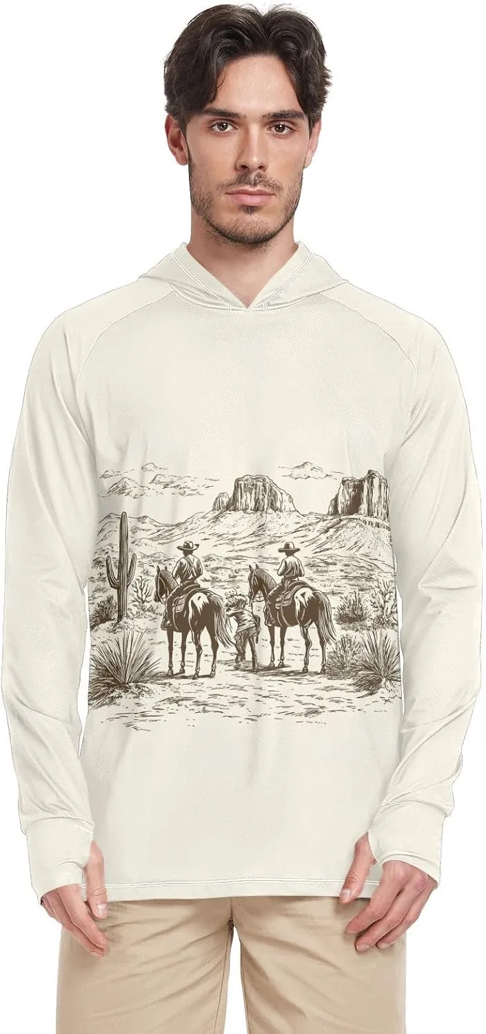 Retro Cowboys in The Desert Men Sun Protection Hoodies Long Sleeve Fishing Shirt UPF 50 