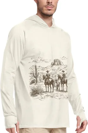 Retro Cowboys in The Desert Men Sun Protection Hoodies Long Sleeve Fishing Shirt UPF 50 