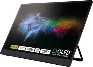 RICOH 150BW Portable 15.6" Vivid OLED 300nit Lightweight Display Monitor and Touchscreen w/Dual Speakers, Wireless with Multicasting, Battery Powered - for Laptop, Desktop, Mac, PC