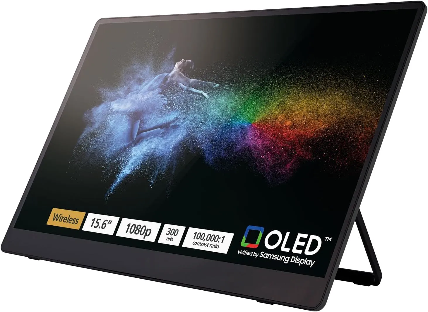 RICOH 150BW Portable 15.6" Vivid OLED 300nit Lightweight Display Monitor and Touchscreen w/Dual Speakers, Wireless with Multicasting, Battery Powered - for Laptop, Desktop, Mac, PC