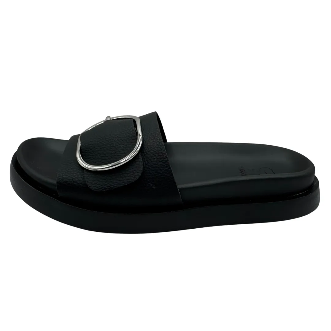 Rieker Black Slip On Sandals with Buckle Detail