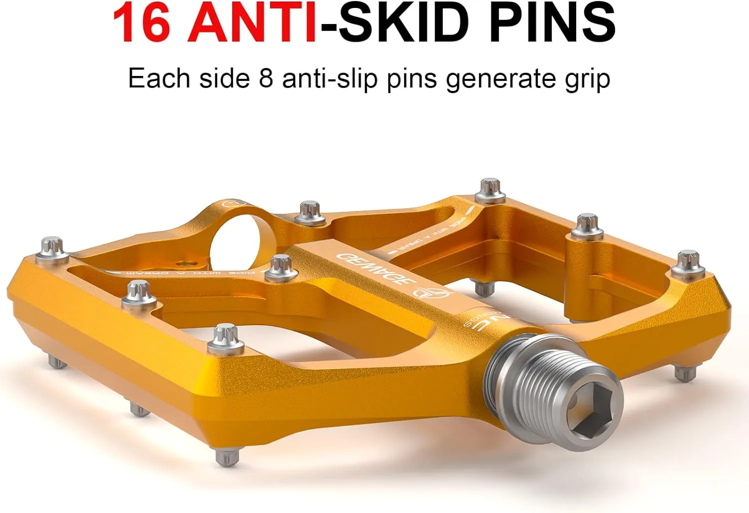 Road/Mountain Bike Pedals - 3 Bearings Bicycle Pedals - 9/16” CNC Machined Flat Pedals with Removable Anti-Skid Nails