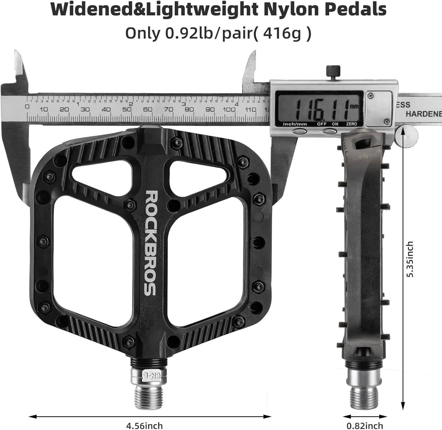 Rock BROS Mountain Bike Pedals Nylon Composite Bearing 9/16" MTB Bicycle Pedals with Wide Flat Platform