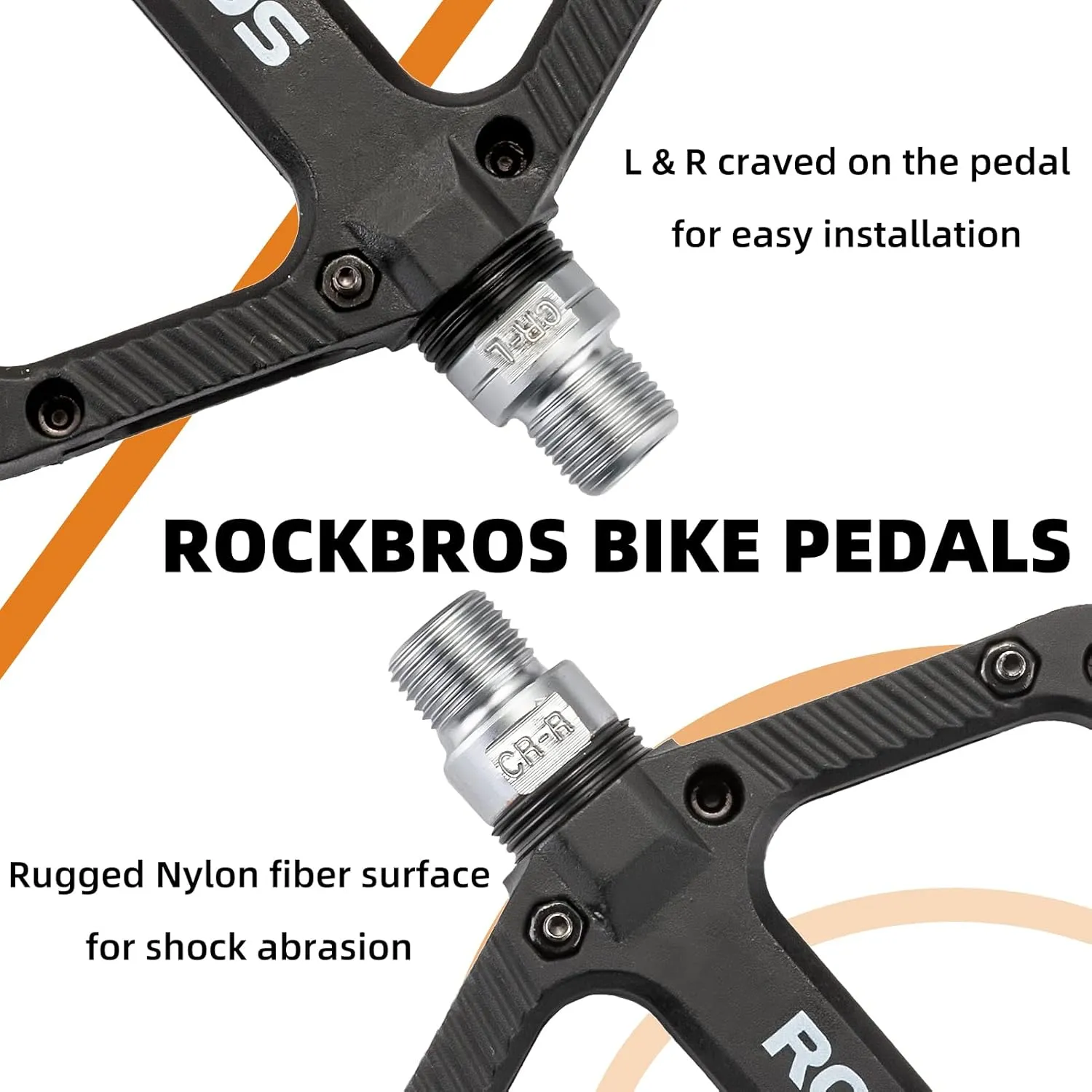 Rock BROS Mountain Bike Pedals Nylon Composite Bearing 9/16" MTB Bicycle Pedals with Wide Flat Platform
