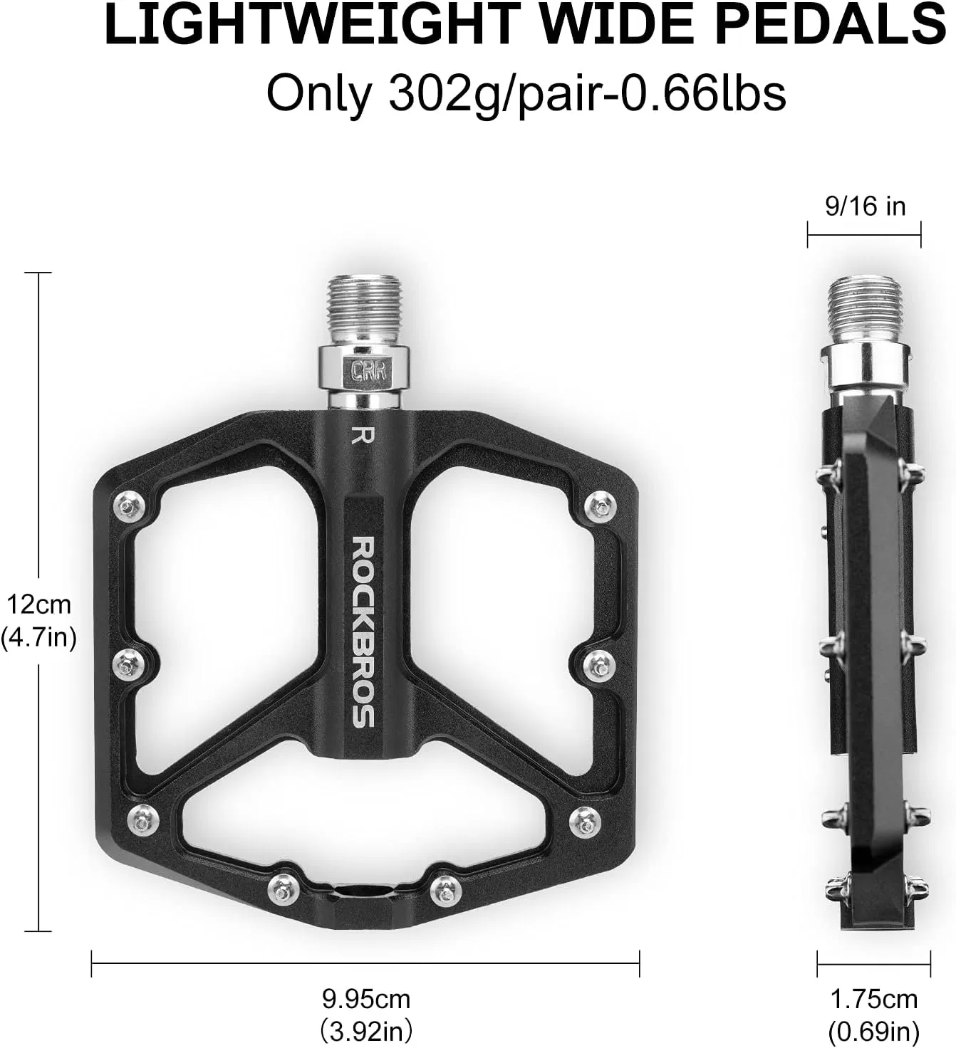 ROCKBROS Mountain Bike Pedals MTB Pedals Bicycle Flat Pedals Aluminum 9/16" Sealed Bearing Lightweight Platform for Road Mountain BMX MTB Bike