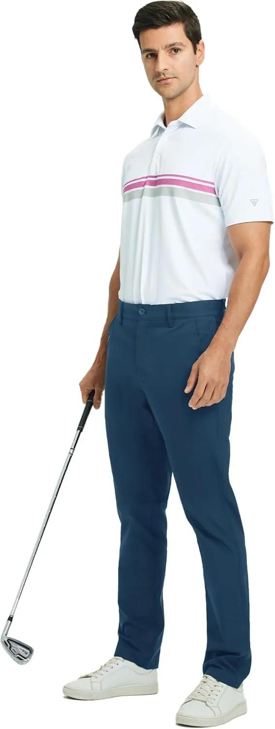 Rouen Golf Pants Men 8 Pockets Water Resistant Flat Front - 30"/32"/34" Chino Dress Pants Lightweight Stretch Casual Trousers