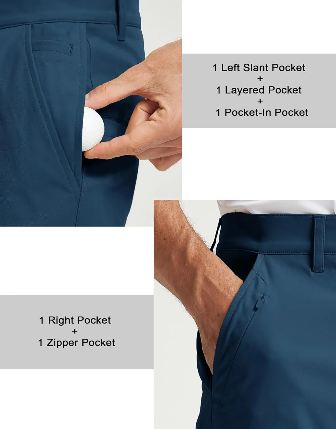 Rouen Golf Pants Men 8 Pockets Water Resistant Flat Front - 30"/32"/34" Chino Dress Pants Lightweight Stretch Casual Trousers