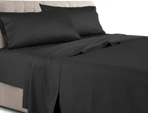 Royal Tradition 22-Inch Extra Deep Pocket, 100% Cotton Sateen- 340tc Bed Sheets Set (Queen, Solid Black)