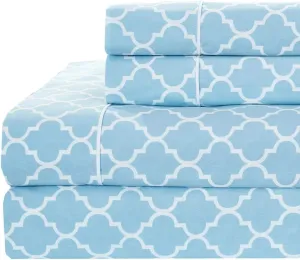 Royal Tradition Meridian 250-Thread-Count, 100-Percent Cotton Percale Full 4PC Bed Sheets Set, Blue/White
