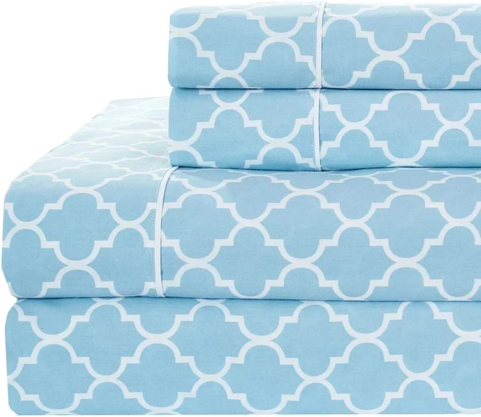 Royal Tradition Meridian 250-Thread-Count, 100-Percent Cotton Percale Full 4PC Bed Sheets Set, Blue/White