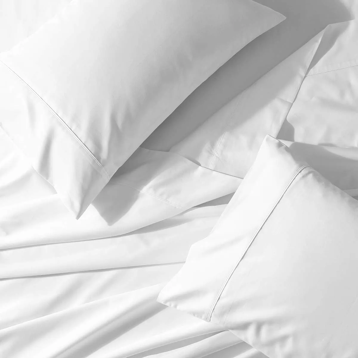 Royal Tradition Solid 300-Thread-Count, 100-Percent Cotton Percale Queen Bed Sheets Set, White
