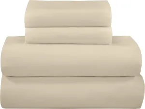 ROYALE LINENS 300 Thread Count 100% Long Staple Combed Cotton Sheet Set - 4 Piece Queen Bed Sheets - 1 Fitted, 1 Flat & 2 Pillow Cases - Soft Cool & Crisp Sheet Set (Queen, Light Yellow)