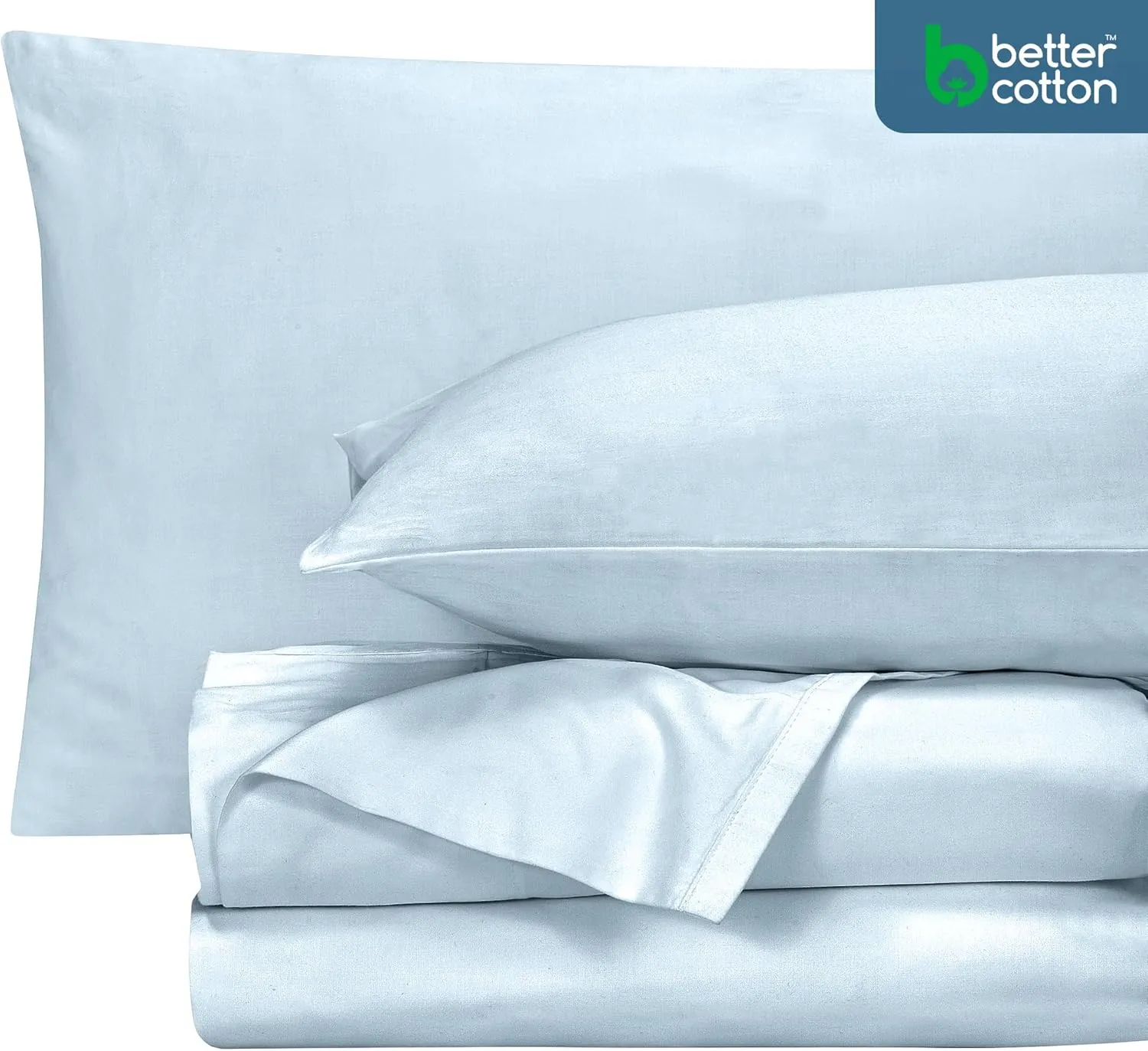 ROYALE LINENS 400 Thread Count 100% American Grown Cotton 4 Piece Sateen Full Sheet Set - 1 Fitted, 1 Flat Sheet, 2 Pillow case - Blue Bedsheet Set - Cooling Cotton Sheets - (Full, Caribbean Blue)