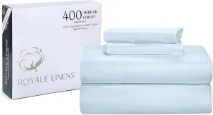 ROYALE LINENS 400 Thread Count 100% American Grown Cotton 4 Piece Sateen Full Sheet Set - 1 Fitted, 1 Flat Sheet, 2 Pillow case - Blue Bedsheet Set - Cooling Cotton Sheets - (Full, Caribbean Blue)