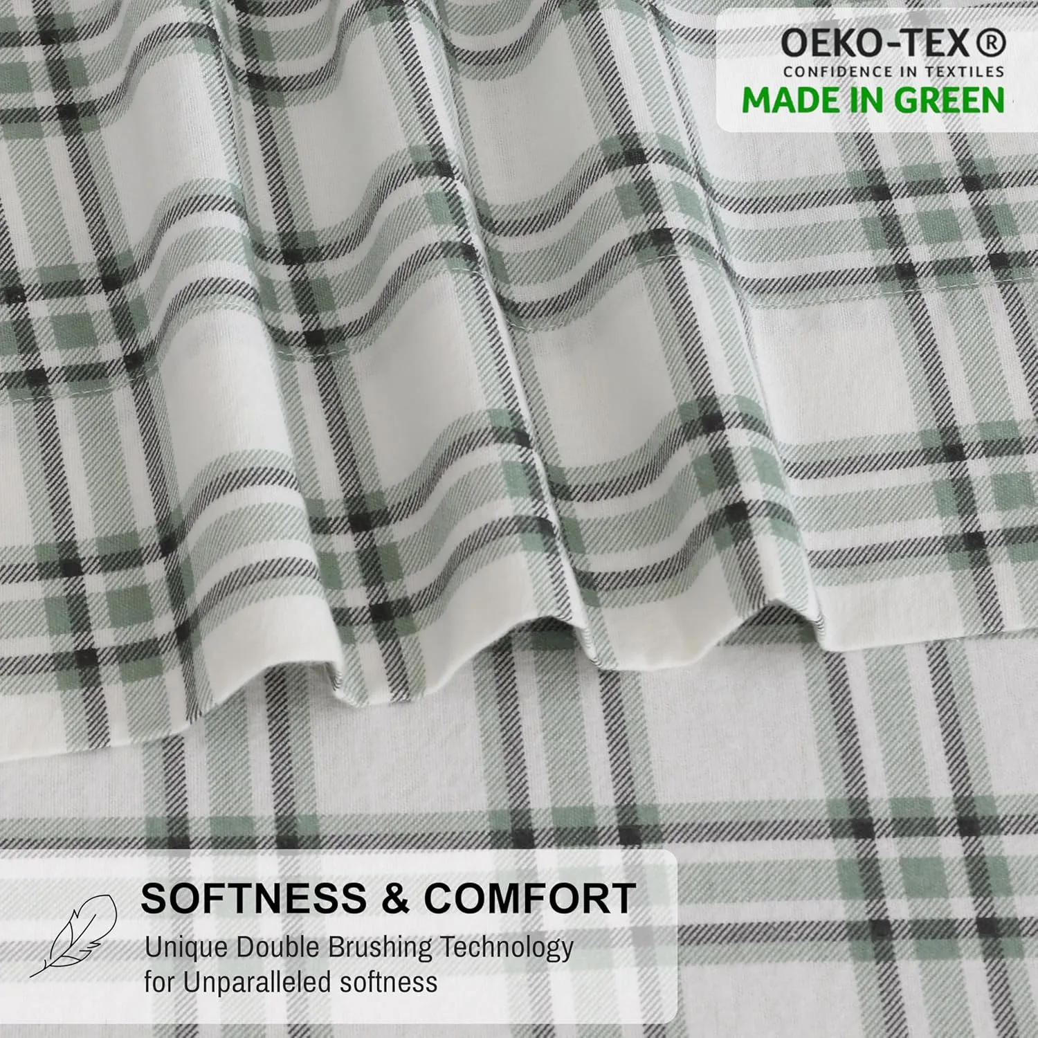 RUVANTI Flannel Sheets Full Size 6 Pcs - 100% Cotton Double Brushed Bed Sheets, Deep Pockets 16 Inches, All Seasons Breathable, Extra Soft & Comfy Full Size Sheets Set, Cadet