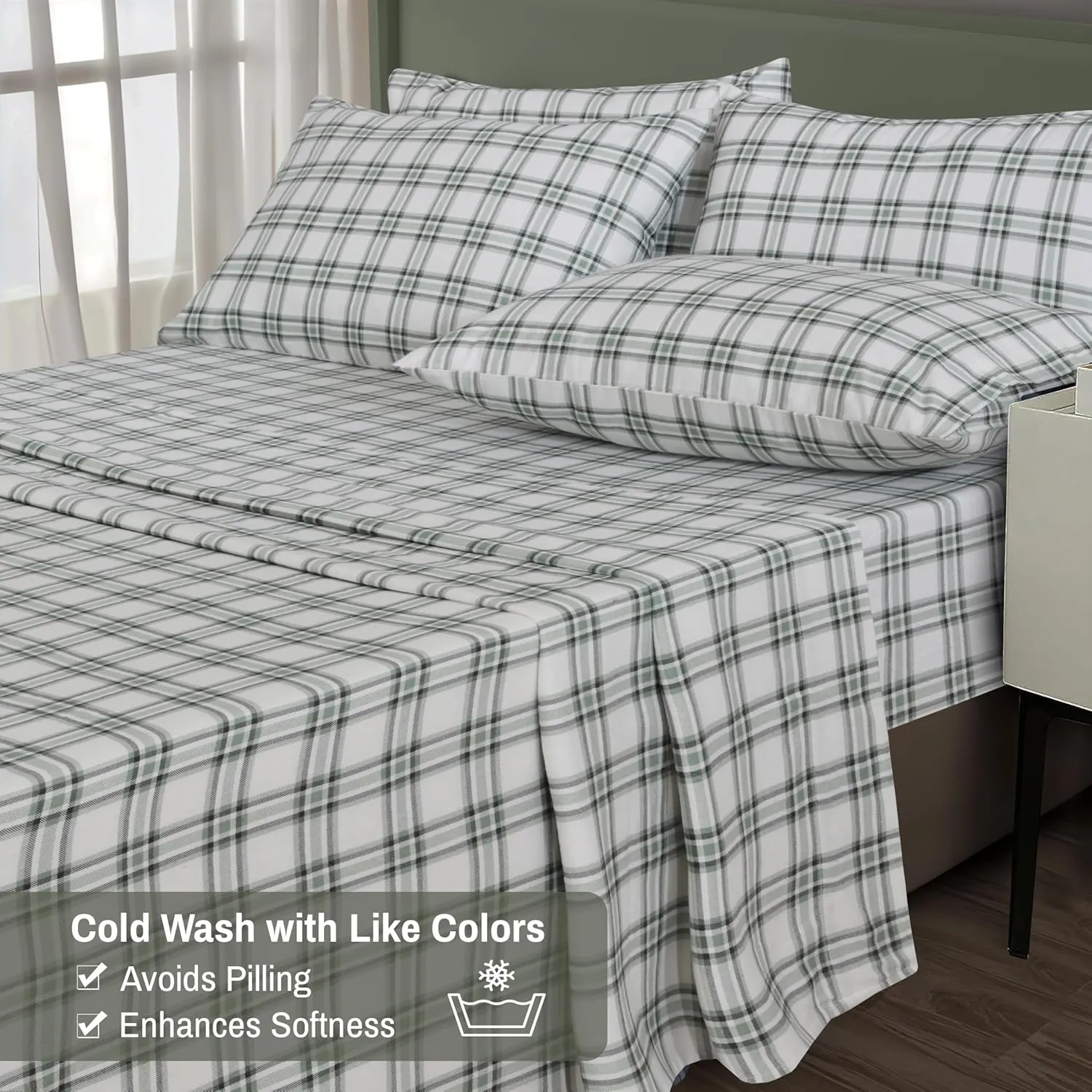 RUVANTI Flannel Sheets Full Size 6 Pcs - 100% Cotton Double Brushed Bed Sheets, Deep Pockets 16 Inches, All Seasons Breathable, Extra Soft & Comfy Full Size Sheets Set, Cadet