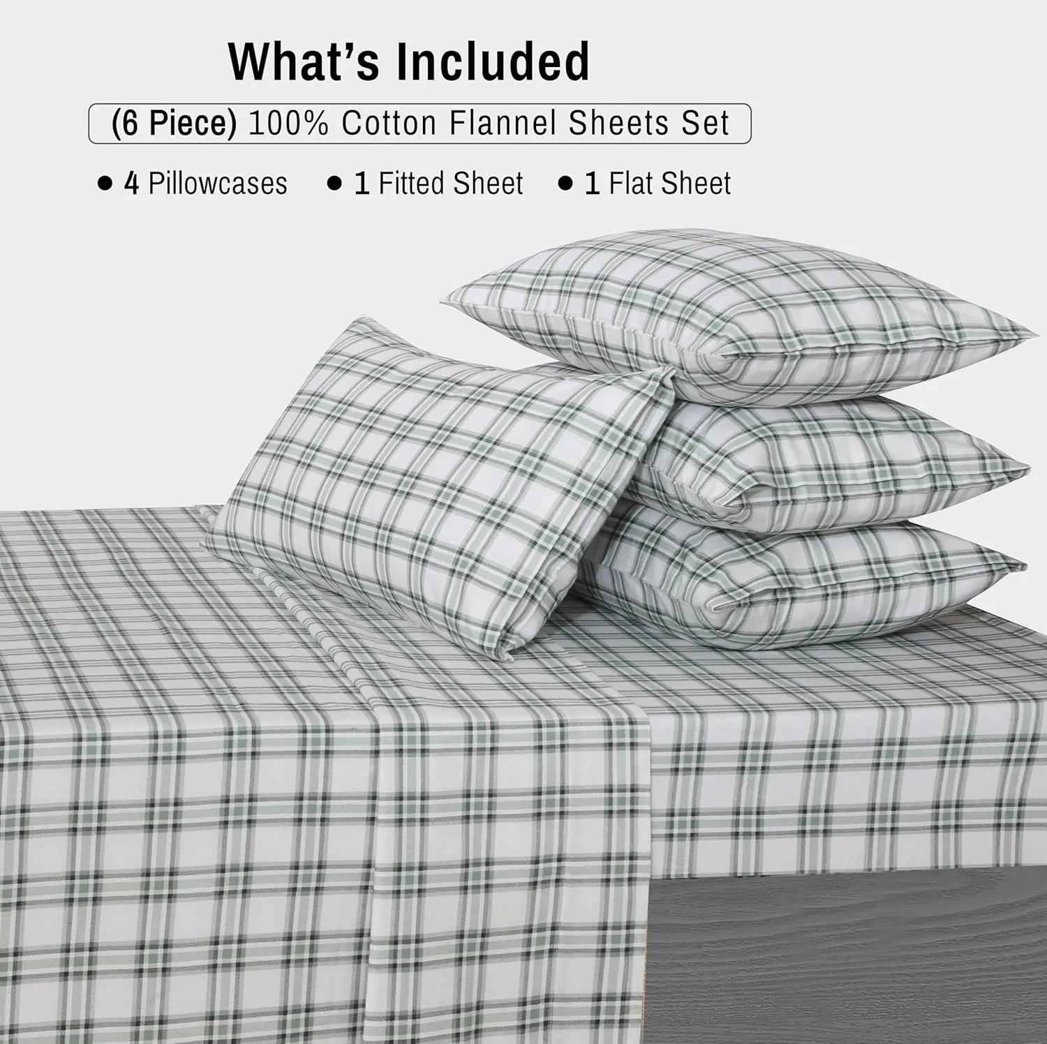 RUVANTI Flannel Sheets Full Size 6 Pcs - 100% Cotton Double Brushed Bed Sheets, Deep Pockets 16 Inches, All Seasons Breathable, Extra Soft & Comfy Full Size Sheets Set, Cadet