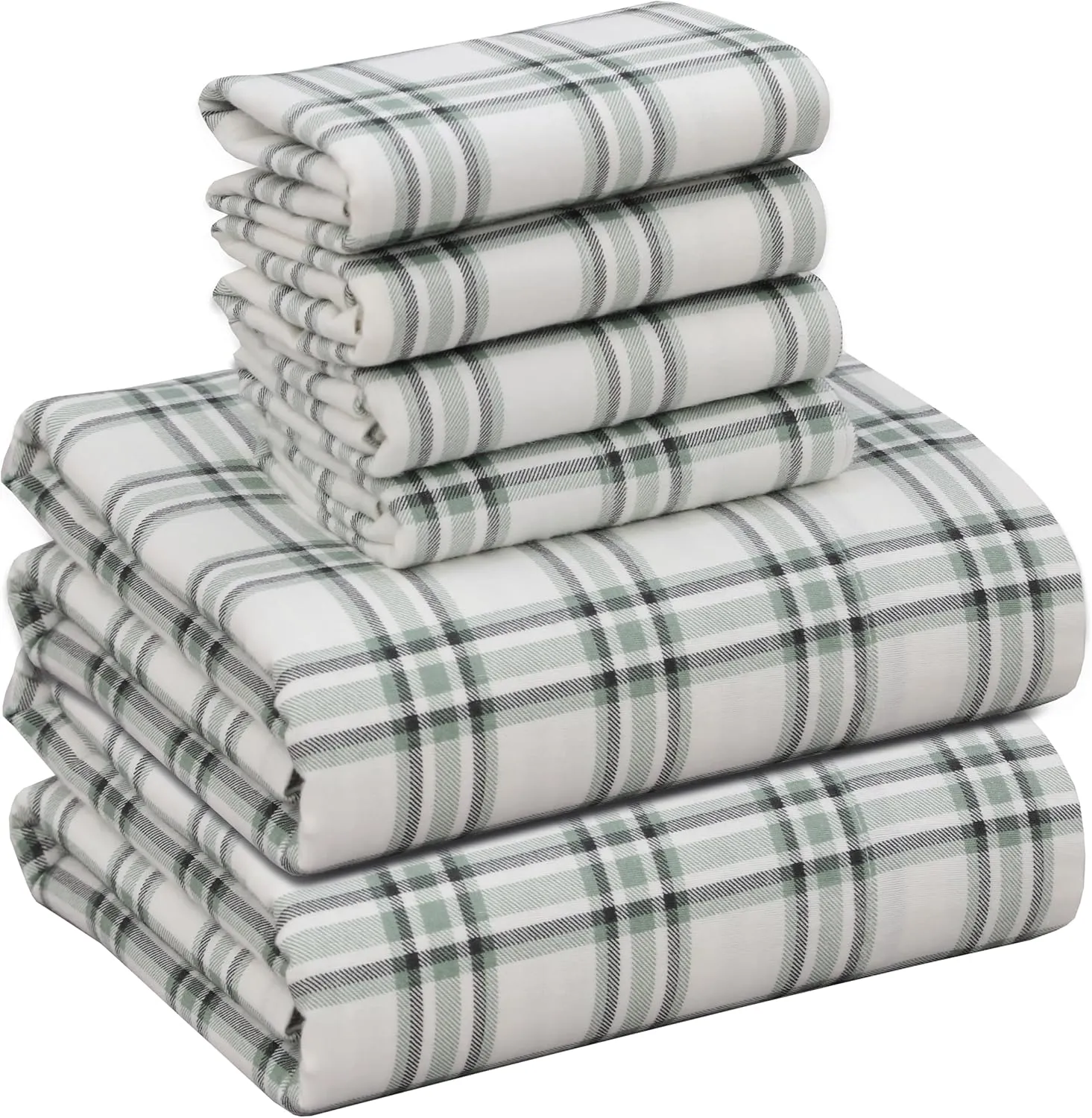 RUVANTI Flannel Sheets Full Size 6 Pcs - 100% Cotton Double Brushed Bed Sheets, Deep Pockets 16 Inches, All Seasons Breathable, Extra Soft & Comfy Full Size Sheets Set, Cadet