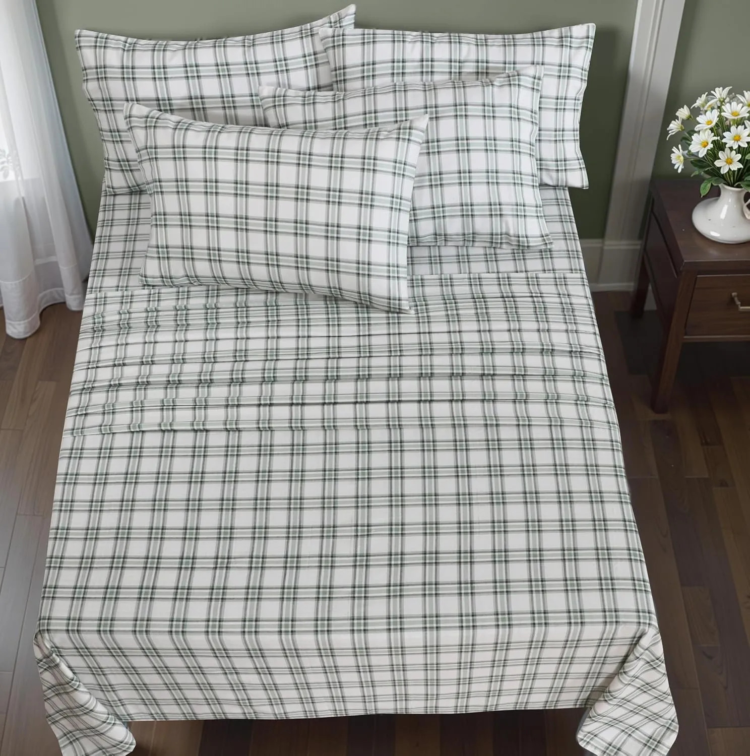 RUVANTI Flannel Sheets Full Size 6 Pcs - 100% Cotton Double Brushed Bed Sheets, Deep Pockets 16 Inches, All Seasons Breathable, Extra Soft & Comfy Full Size Sheets Set, Cadet