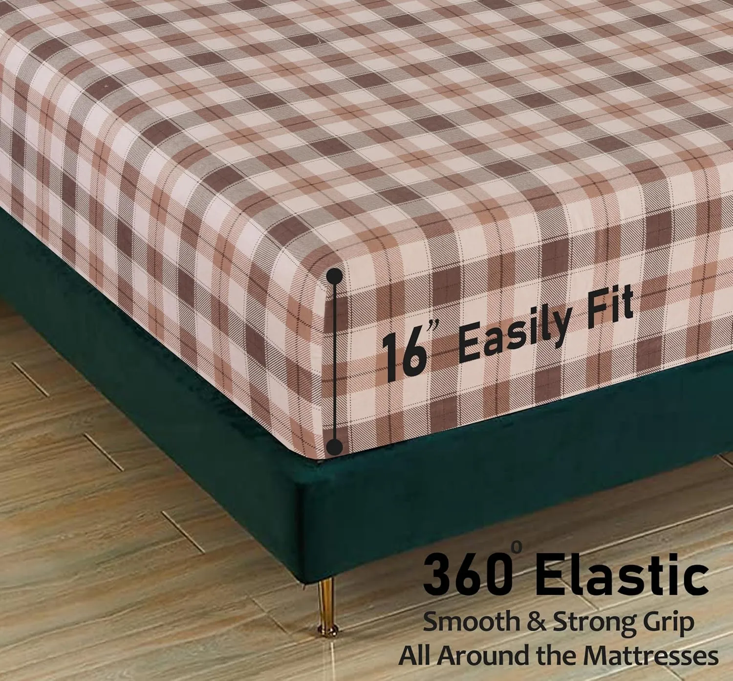 RUVANTI Flannel Sheets Queen Size - 100% Cotton Double Brushed Bed Sheets, Deep Pockets 16 Inches Queen Sheet Set, All Seasons Breathable & Extra Soft - Warm & Cozy, 4 Piece, Beige & Grey Plaid