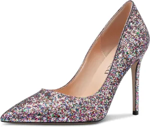 Saekcted Womens High-Heels Pumps Stiletto Pointed-Toe Slip-On Pump Evening Shoes 4 Inch Heel