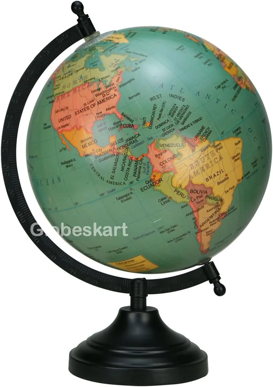 Samyuktha Educational/Antique Globe with Black Matt Arc and Base/World Globe/Home Decor/Office Decor/Gift Item / 8 inches (Green Pata)