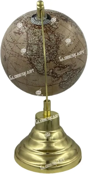 Samyuktha Educational/Antique Globe with Brass Antique Arc and Base/World Globe/Home Decor/Office Decor/Gift Item / 5 inches (Sand)
