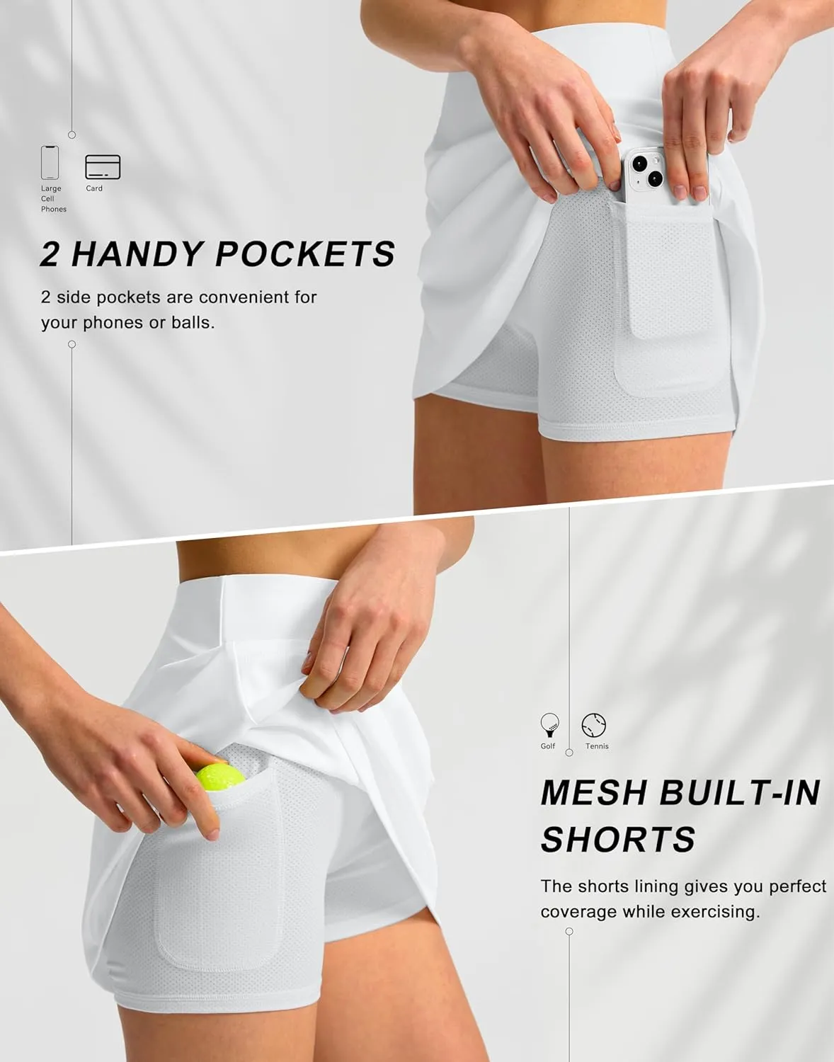 SANTINY 16" Golf Skorts Skirts for Women with 4 Pockets Women's High Waisted Stretchy Tennis Skirt Athletic Skort