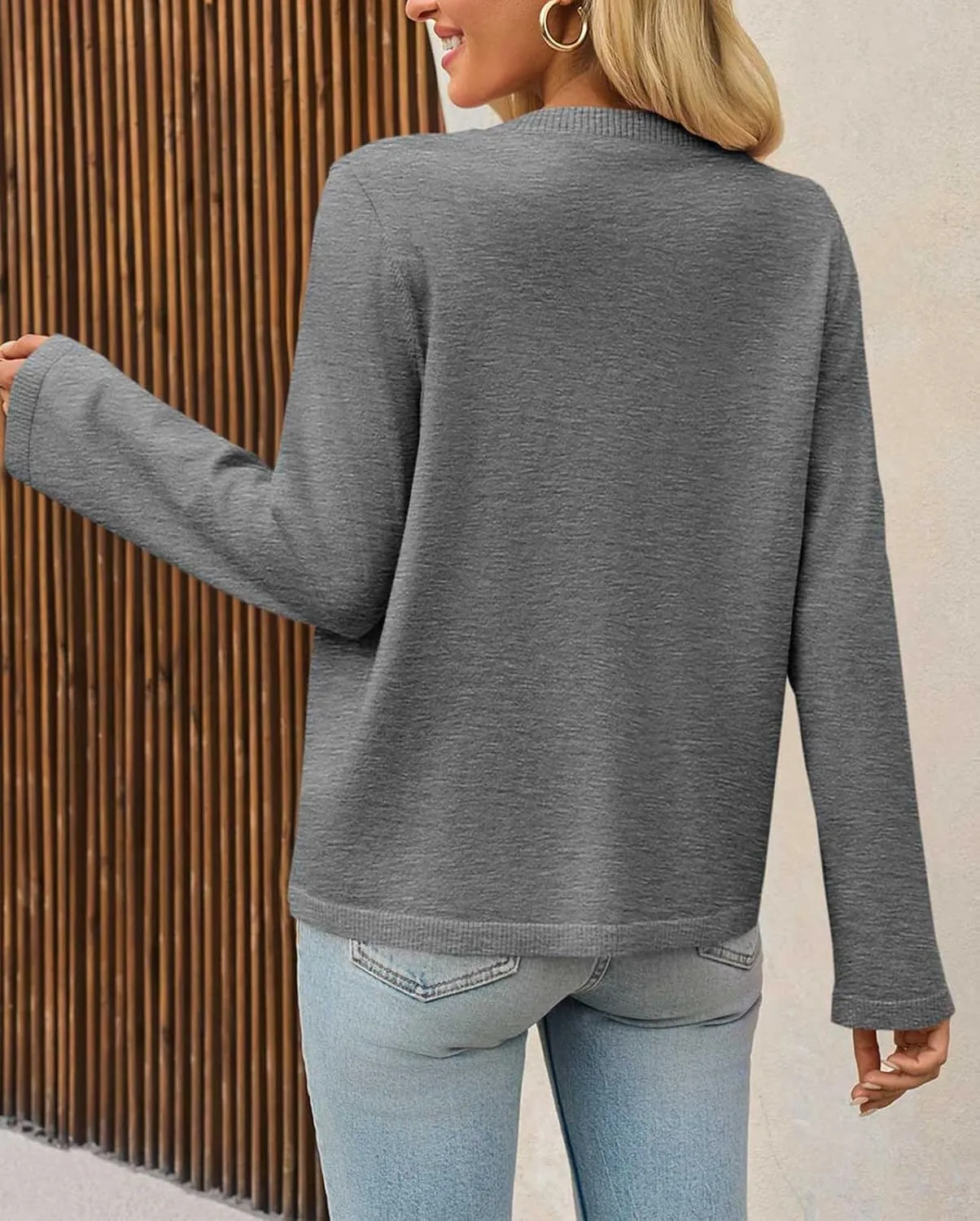 Saodimallsu Womens Lightweight Cardigans Open Front Long Sleeve One Button Casual Crewneck Loose Knit Shrug Sweater