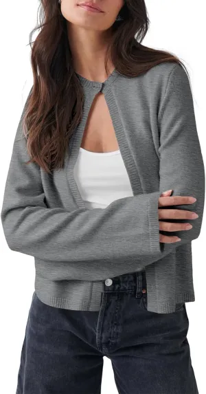 Saodimallsu Womens Lightweight Cardigans Open Front Long Sleeve One Button Casual Crewneck Loose Knit Shrug Sweater