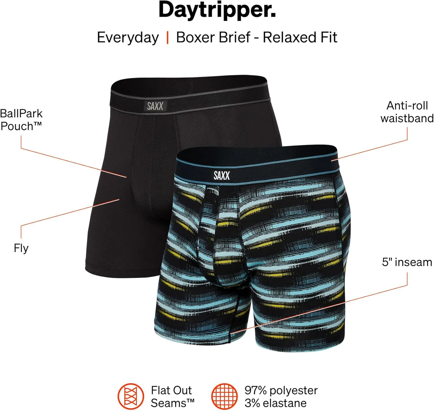 SAXX Underwear Co. Men's Underwear with Pouch Daytripper Boxer Brief Fly 2Pk