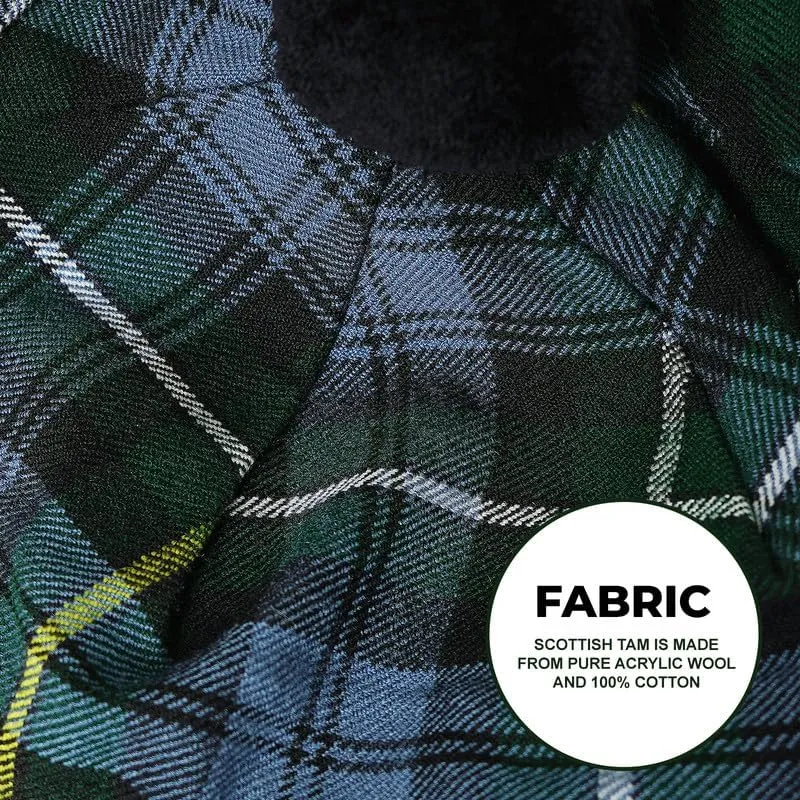 Scottish Traditional Tam o' Shatner Acrylic Wool Tammy Hat Flat Bonnet Kilt Many Tartans