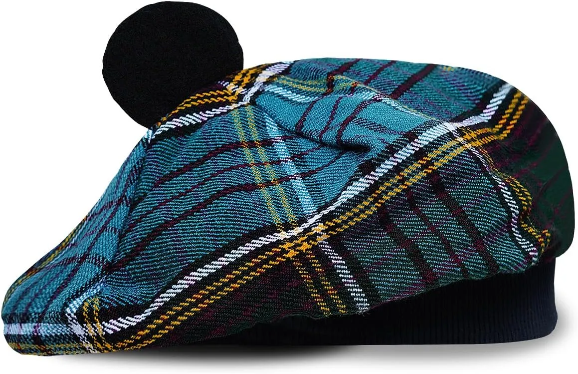 Scottish Traditional Tam o' Shatner Acrylic Wool Tammy Hat Flat Bonnet Kilt Many Tartans