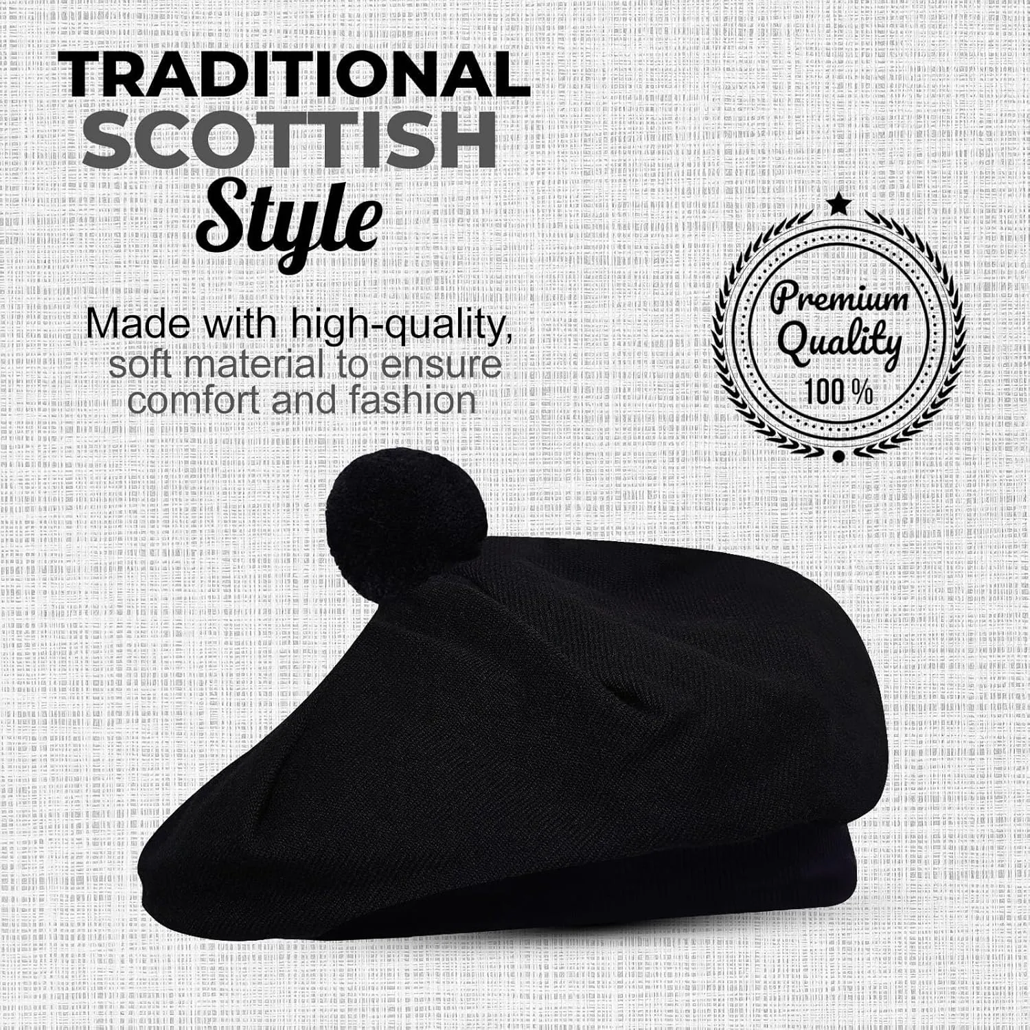 Scottish Traditional Tam o' Shatner Acrylic Wool Tammy Hat Flat Bonnet Kilt Many Tartans