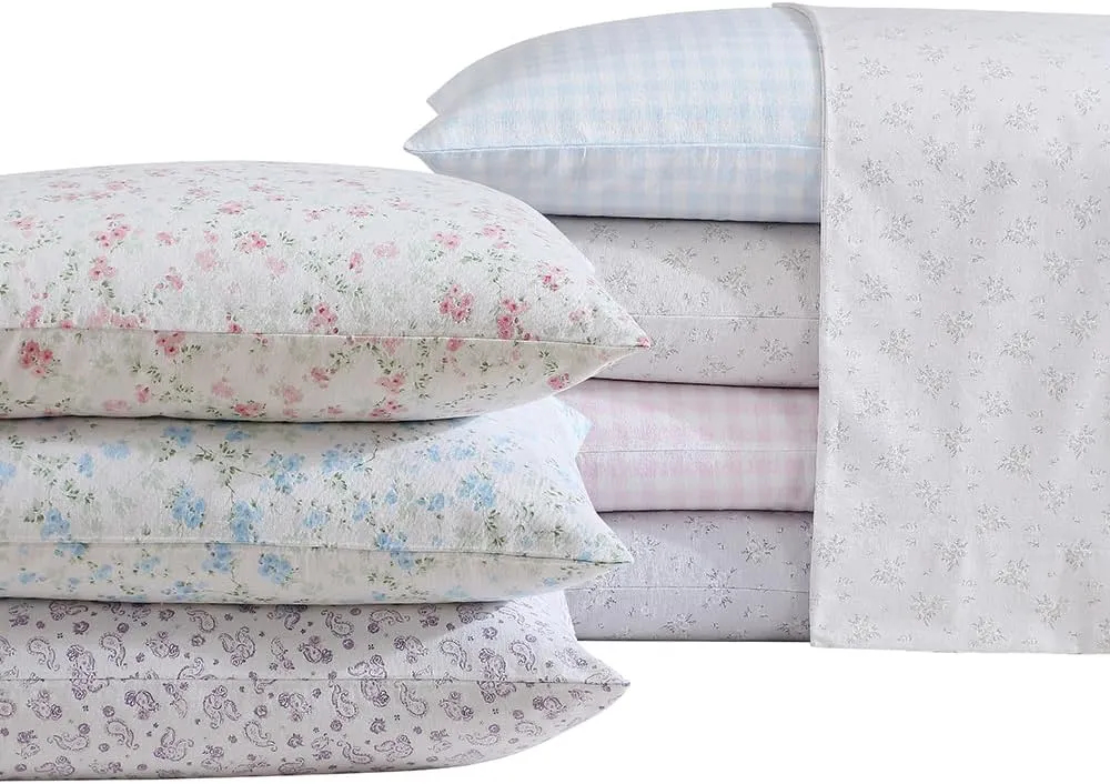 Shabby Chic® - Queen Sheets, Cotton Flannel Bedding Set, Warm & Cozy Home Decor (Ella Blue, Queen)