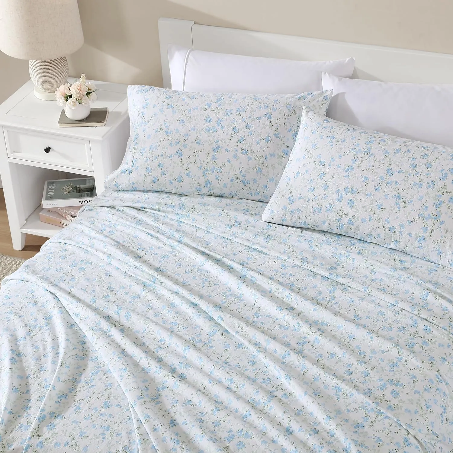 Shabby Chic® - Queen Sheets, Cotton Flannel Bedding Set, Warm & Cozy Home Decor (Ella Blue, Queen)