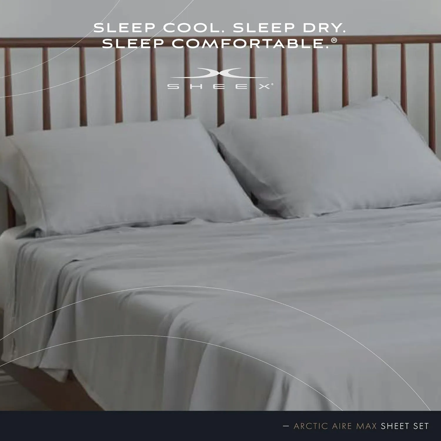 SHEEX Arctic Aire MAX Sheet Set, Ultrasoft Cooling Sheets with 1 Flat Sheet, 1 Fitted Sheet, and 2 Pillowcases, King, Silver