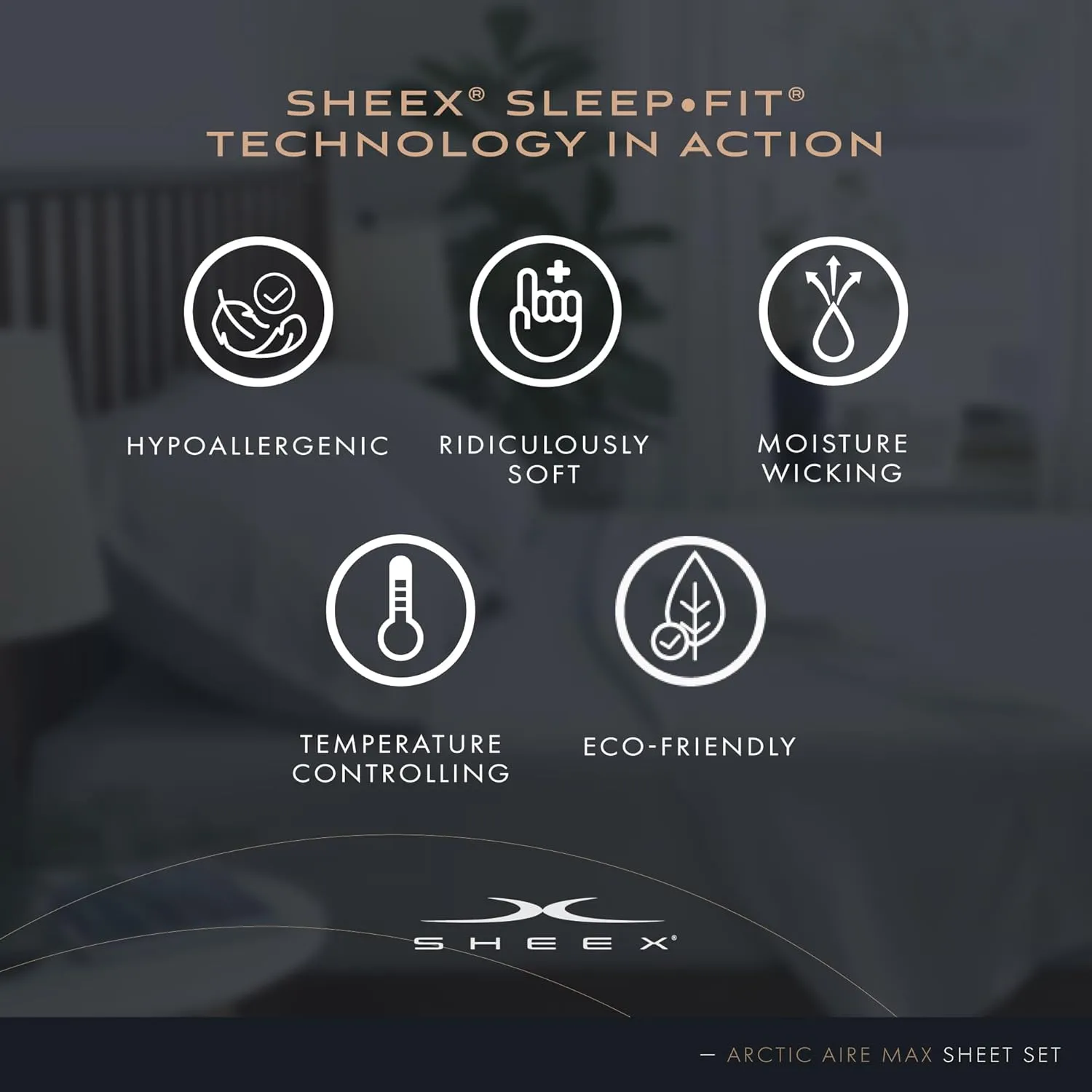 SHEEX Arctic Aire MAX Sheet Set, Ultrasoft Cooling Sheets with 1 Flat Sheet, 1 Fitted Sheet, and 2 Pillowcases, King, Silver
