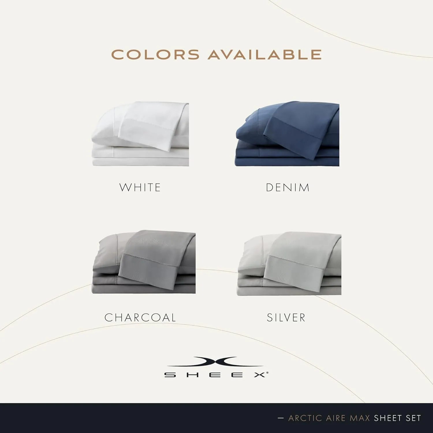 SHEEX Arctic Aire MAX Sheet Set, Ultrasoft Cooling Sheets with 1 Flat Sheet, 1 Fitted Sheet, and 2 Pillowcases, King, Silver