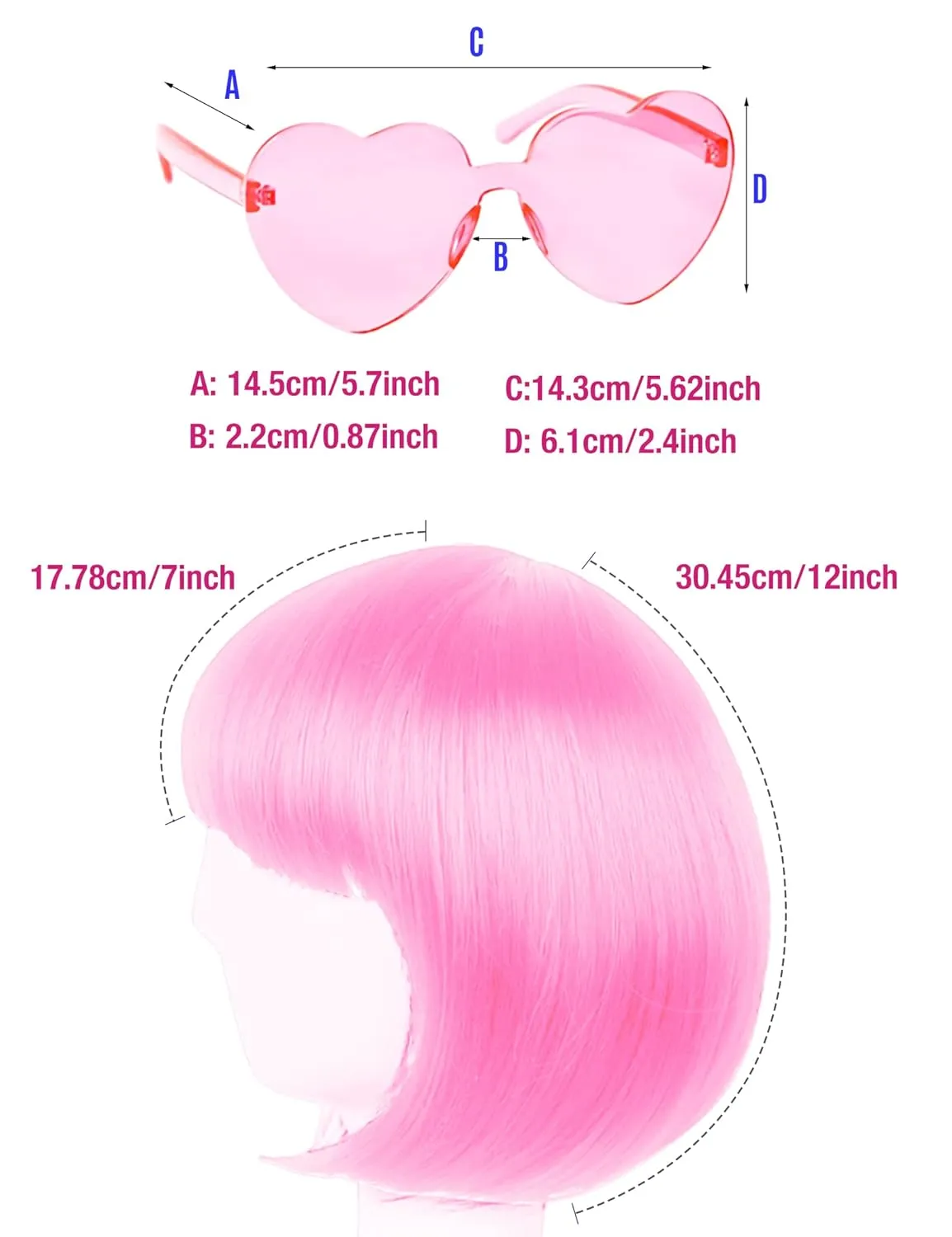 Short Bob Hair Wigs Straight with Flat Bangs Synthetic Colorful Cosplay Daily Party Neon Wig for Women   Free Wig Cap 12" Natural As Real (Cute Pink)