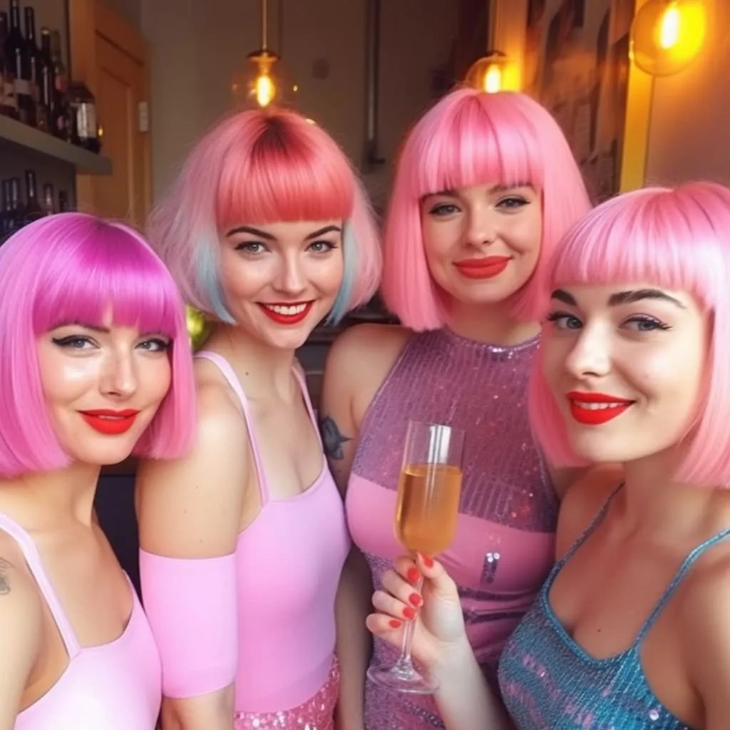 Short Bob Hair Wigs Straight with Flat Bangs Synthetic Colorful Cosplay Daily Party Neon Wig for Women   Free Wig Cap 12" Natural As Real (Cute Pink)