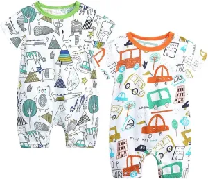 Simplee kids Baby Boy Outfits Short Sleeve Clothing Set Print Cartoon Baby Summer Romper