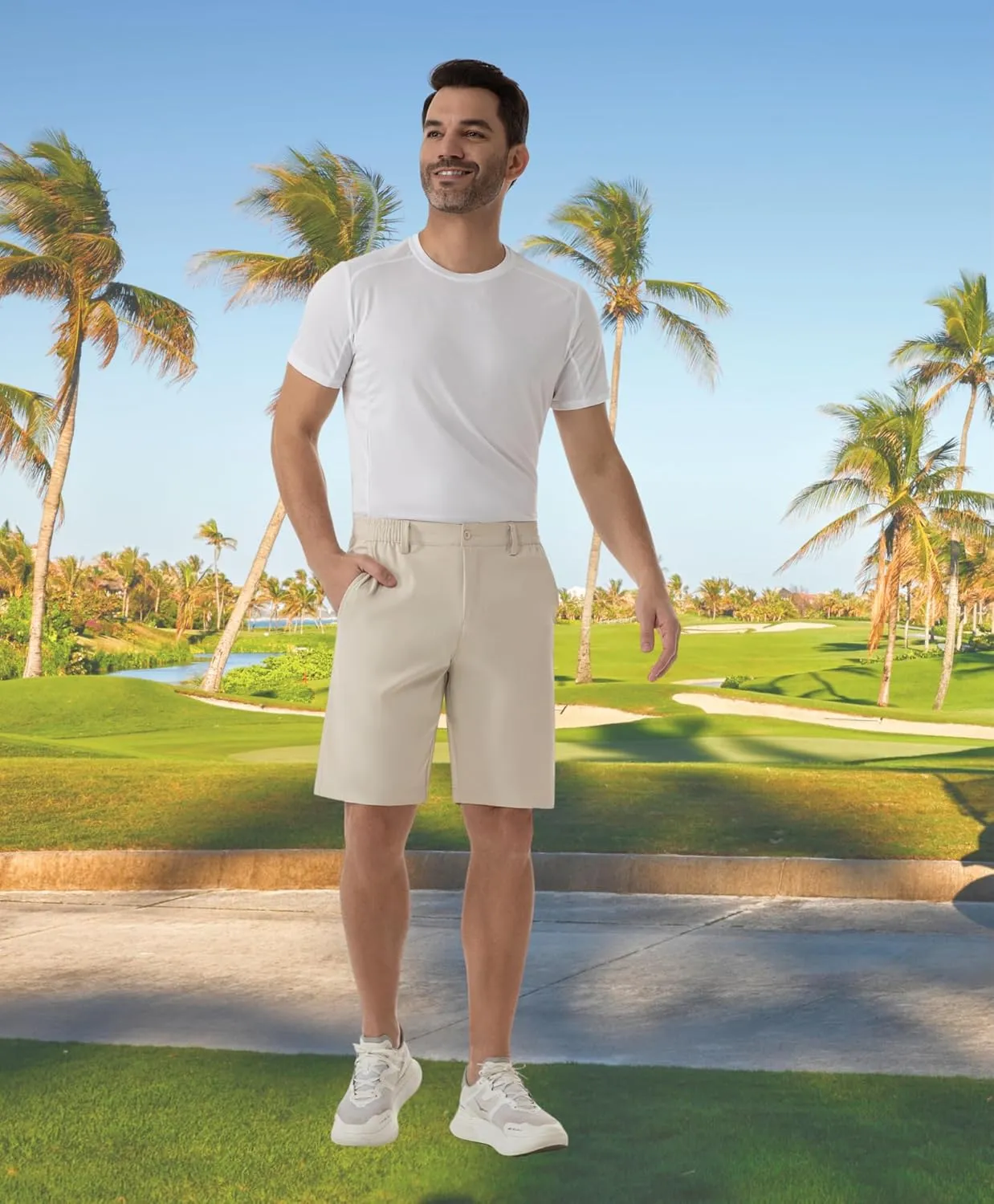 SIX ISLANDS Men's Golf Hybrid Shorts 9 Inch Inseam with Pockets Quick Dry Stretch Flat Front Casual Work Dress Shorts for Men