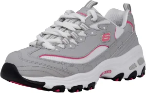 Skechers Women's D'Lites Original Lace-Up Sneaker, Grey/Pink, 10 M US