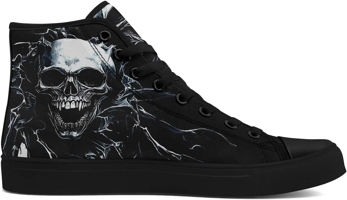 Skull Shoes High Top Canvas Sneakers for Men Women Classic Lace up Casual Trainers Plimsoles Flat Shoes Gothic Walking Streetwear