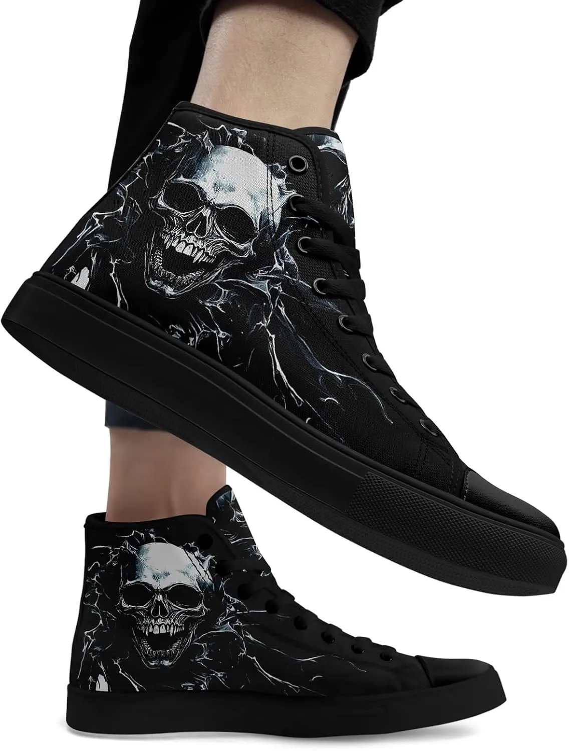 Skull Shoes High Top Canvas Sneakers for Men Women Classic Lace up Casual Trainers Plimsoles Flat Shoes Gothic Walking Streetwear