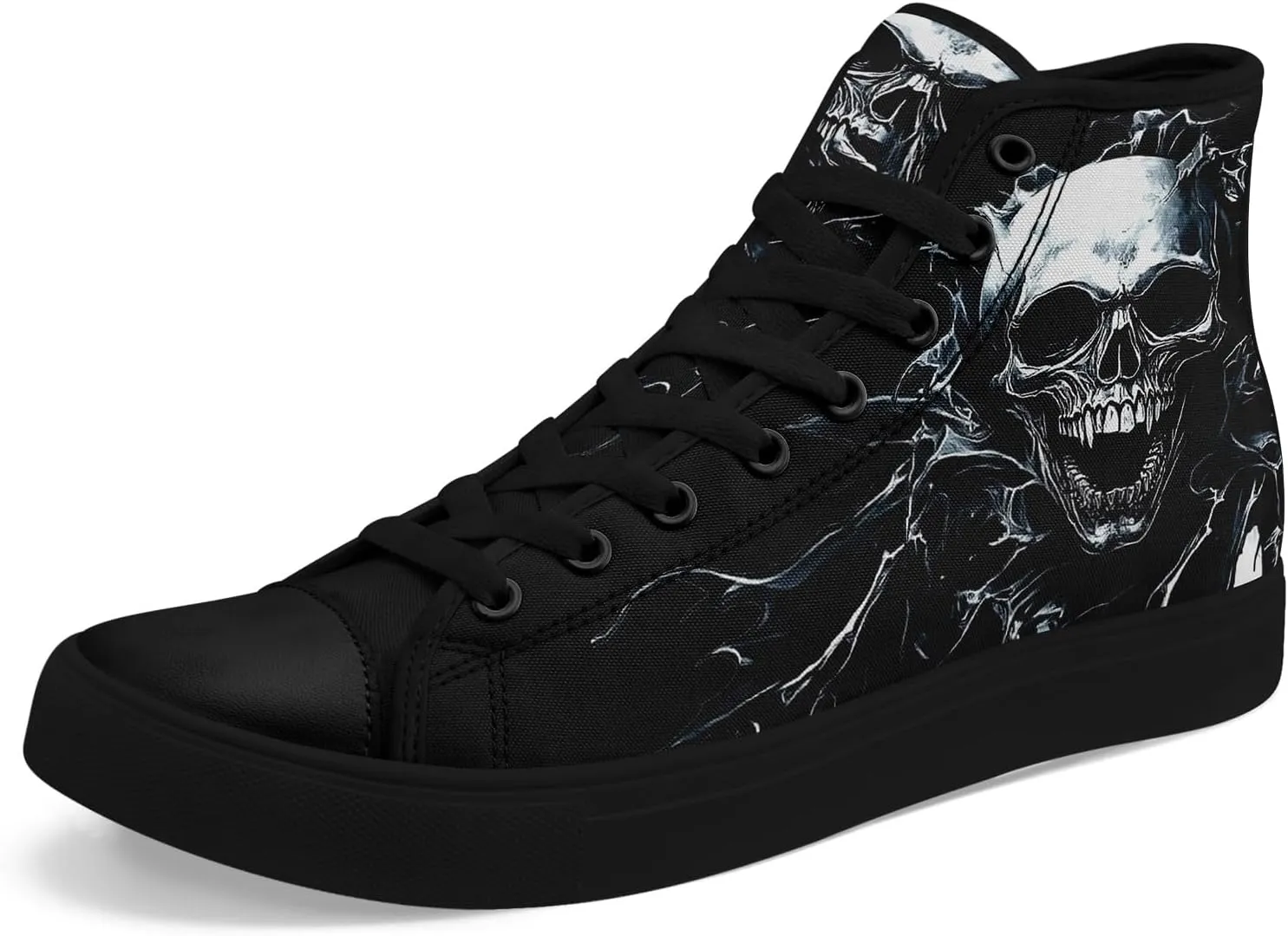 Skull Shoes High Top Canvas Sneakers for Men Women Classic Lace up Casual Trainers Plimsoles Flat Shoes Gothic Walking Streetwear