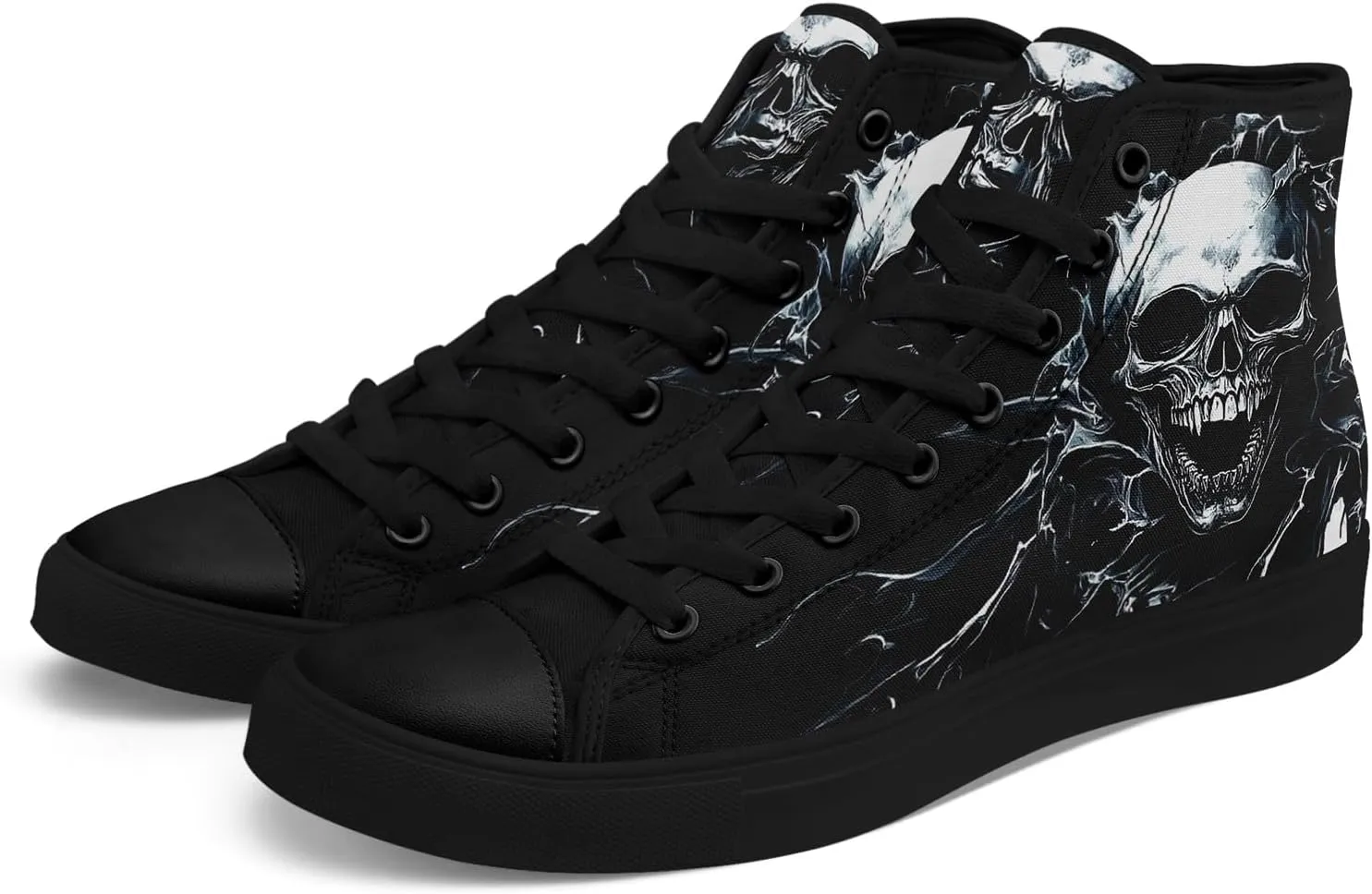 Skull Shoes High Top Canvas Sneakers for Men Women Classic Lace up Casual Trainers Plimsoles Flat Shoes Gothic Walking Streetwear